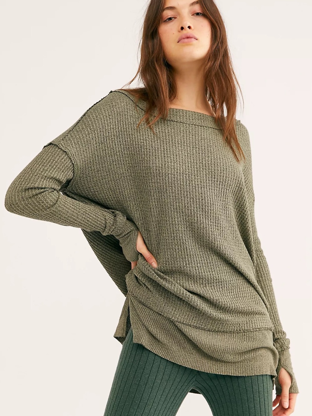 We the Free North Shore Thermal Tunic Oversized Olive Green Size Small
